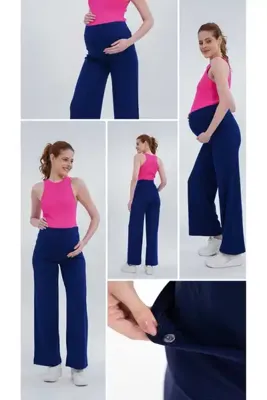 BİrHoşButik OYSHO KUMAŞ HAMİLE PANTOLONU PALAZZO FULL ESNEK AYARLANABİLİR BEDEN KARNI SARAN DÜZ BOLPAÇA TREND