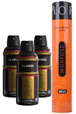 Jagler Classic Erkek Sprey Deodorant 3 x 150 ML + Morfose Saç Spreyi Ultra Strong 400 ML