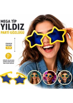 MEGA Tip Yıldız Parti Gözlüğü Sarı Renk