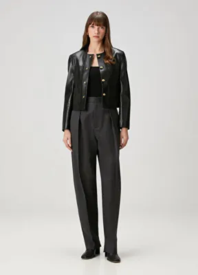 Bottega Veneta Siyah Pileli Yün Pantolon