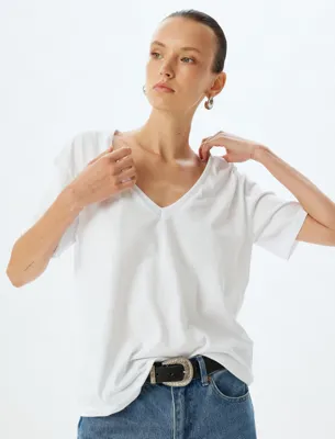 Koton Basic V Yaka Tişört Kısa Kollu Pamuklu Regular Fit