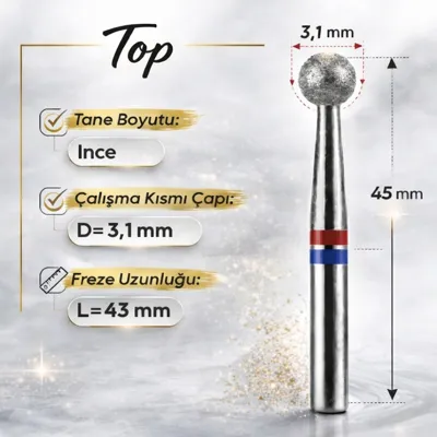 Mia Professional Elmas Freze Başlık Top Orta Yumuşak Kırmızı - Mavi 0,31 Mm- Adet Fiyatı