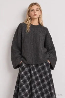 Lovelyİstanbul Selanik Örgü Oversize Triko Kazak LKR0002 ANTRASİT