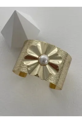 Ervalina Çiçek Tasarım İnci Detay Ayarlanabilir Gold Bileklik