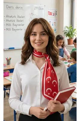 Moda 19 Mayısa Özel Ay yıldız Baskılı Fular - Eşarp