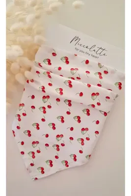 Miccolatte Kız Bebek ve Çocuk Meyve Desenli Poplin Kumaş Bağlamalı Üçgen Bandana(Tekli)