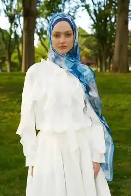 Madame Polo Crystal Flower Desen Şal - Lacivert