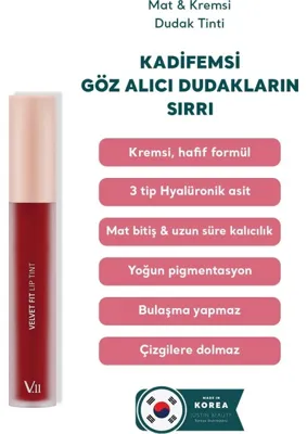 KHİ-ZAİ Viı Velvet Fit Lip Tint, Melted Cherry, 4,7g - Mat ve Kremsi Dudak Tinti