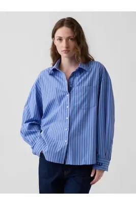 Gap Kadın Mavi Oversized Poplin Gömlek