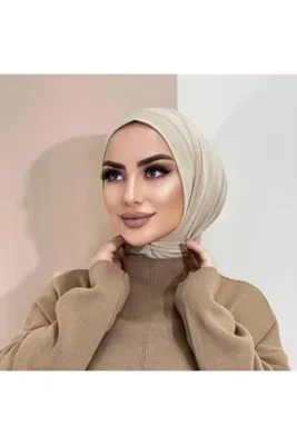 Organic Scarfs Kadın Tesettür Bej Çıtçıtlı Boyunluk Hijap Bone Model Eşarp Şal