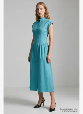 Exquise Düşük Kol Bele Oturan Slim Fit Midi Elbise