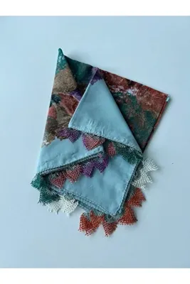 REYYAN El emeği ağır model iğne oyası yazma tülbent 4 kenar oyalı 100x100 cm