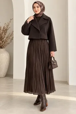 ShopFast Beli Lastikli Kraş Etek-KAHVE - K. Kahve