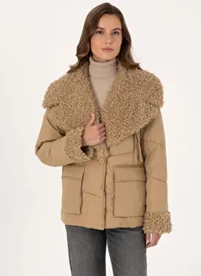 Pierre Cardin Bej Kadın Comfort Fit Kapitone Mont PLATON
