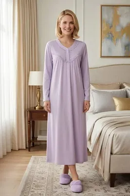 Mecit Pijama Kadın Büyük Beden Uzun Kollu Anne Gecelik Kadın Gecelik %100 pamuk