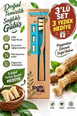 Toothwak Misvaklı Diş Fırçası - Doğal Ve Organik Tak Çıkar Başlıklı 3 lü set 3 yedek başlık hediye