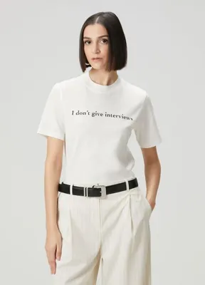 Academia Kırık Beyaz Slogan Baskılı T-shirt