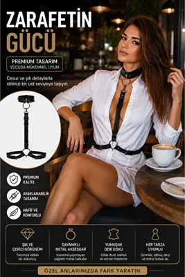 Good Miss Kadın Siyah Deri Harness Aksesuar – Boyun ve Bel Bağlantılı Ayarlanabilir Göğüs Tasarımı