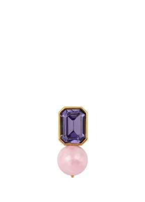 Ninon Mor & Rose Quartz Kadın Altın Kaplama Tekli Küpe
