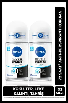 NIVEA Nivea Invisible Black & White Pure Kadın Deodorant Roll-on 50 ml 2'li