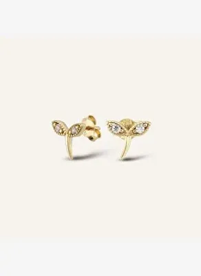 AJA Golden Wings Filiz Figürlü Taşlı Pimli Altın Küpe