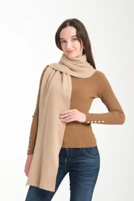 Karadeniz Yumuşak Tuşe Triko Atkı Yumoş Sakal Atkı CAMEL