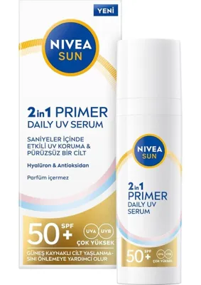 SUN SPF50 Nemlendirici Primer Serum 30ML, Makyaj Bazı, Hyaluron, Antioksidan, Yüksek Güneş Koruyucu