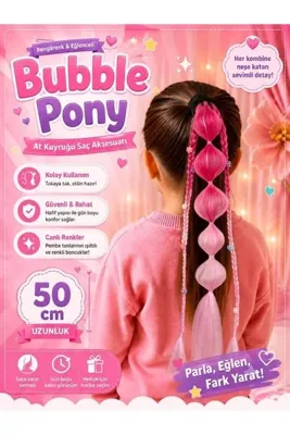 Rhea Company Balon Pembe Ombre Çiçek Boncuklu Örgülü Kız Çocuk Saç Tokası – 50 cm (1 Adet)