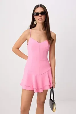 TRENDYOLMİLLA Pembe Şortlu Etek Kısmı Detaylı A Kesim Kısa / Mini Dokuma Elbise TWOSS26EL00786