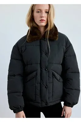 MANGO Woman Yakası kürklü kapitone anorak