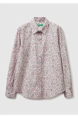 United Colors Of Benetton Kadın Bej Mix %100 Pamuk Desenli Regular Fit Gömlek