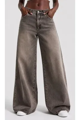 Fro line Kadın kahve rengi Baggy 3449_s07 yüksek bel denim pantolon