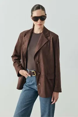 Molene Acı Kahve Regular Fit Süet Blazer