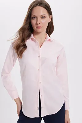 Tudors Kadın Slim Fit Dar Kesim Vücuda Oturan Uzun Kollu Pembe Basic Gömlek