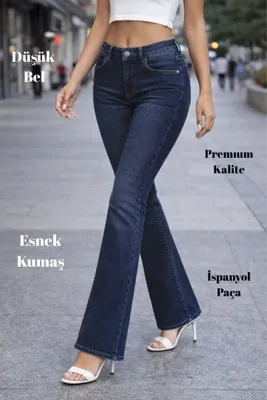 ByCukurovaFrango Yüksek Kalite Kadın 5 Cep Düşük Bel Ispanyol Paça Skinnyfit Esnek Jean Pantolon C619-lacivert