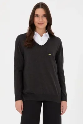 U.S. Polo Assn. Kadın Antrasit V Yaka Basic Kazak 50313598-VR006
