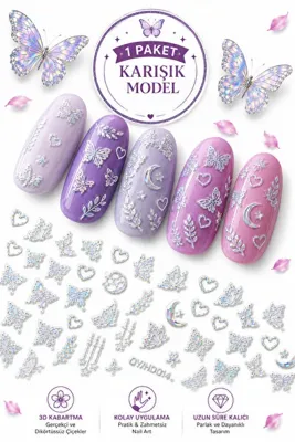 Sibelon Butter Fly 3d Kabartmalı Tırnak Tattoo Kendinden Yapışkanlı Tırnak Sticker Tırnak Charm Süsleme