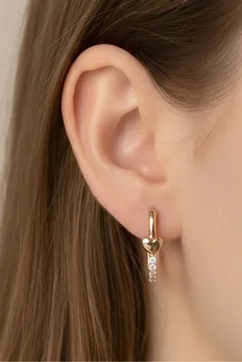 Sacce Scarves&Accessories Kalp Detaylı Oval Halka Küpe – Zirkon Taşlı 18K Rose Gold Minimal Küpe