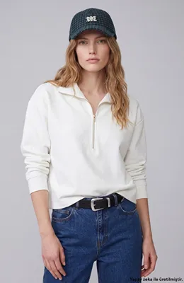 Network Kırık Beyaz Fermuar Detaylı Sweatshirt