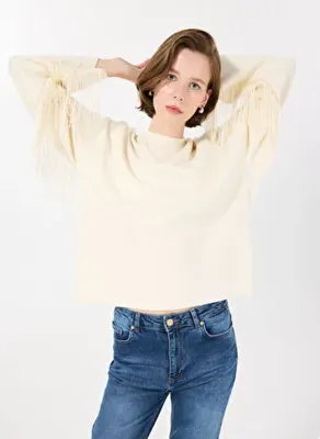 Yas Ekru Kadın O Kazak YASFRINGA LS O-NECK KNIT PULLOVER S