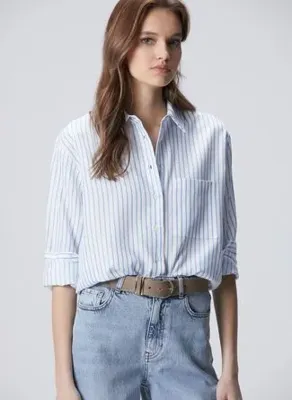 Network Beyaz - Mavi Kadın %100 Tencel Gömlek 1098903