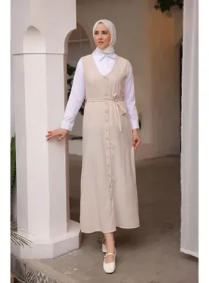 İmaj Butik Vizon Boydan Düğmeli Gömlekli Jile Elbise