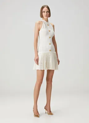 Balmain Beyaz Düğmeli Mini Elbise