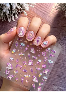 EMKSHOP Lila Unicorn Tırnak Süsleri 1 Sayfa Suya Dayanıklı Yapışkanlı Zararsız