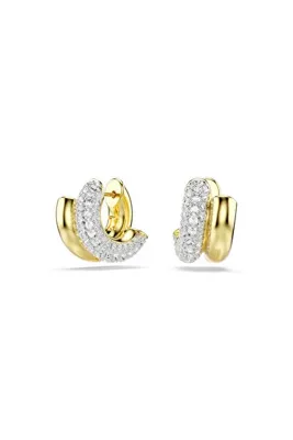 Swarovski Dextera halka küpeler, Yuvarlak kesim, Mini, Beyaz, 18k altın rengi yüzey