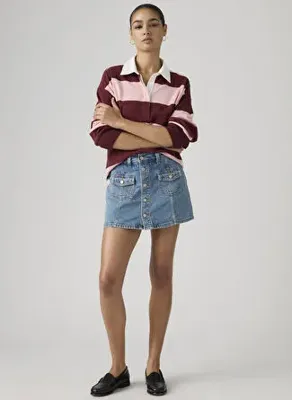 Levi's Mavi Kadın %100 Pamuk Etek BUTTON FRONT SKORT WORK FOR IT NO D