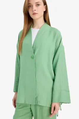 DeFacto Relax Fit Krinkıl Kumaş Uzun Kollu Kimono Tunik E1109AX25SM
