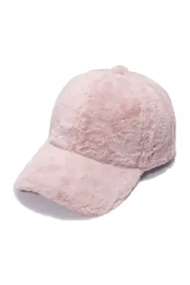 Melodi Scarf Kadın Kışlık Peluş Baseball Kep Şapka Pudra