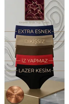 Afrodizyac 5'li Lazer Kesim Dikişsiz Yüksek Bel Extra Esnek Ve Extra Yumuşak Hayalet Külot