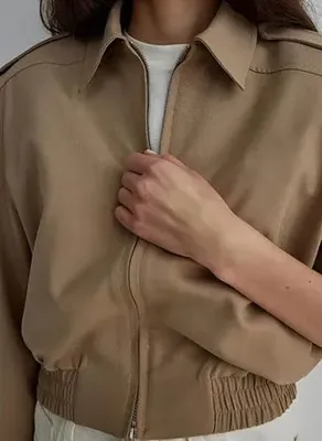 Suud Collection Camel Kadın Regular Fit Ceket Camel Cooper Crop Bomber Ceket